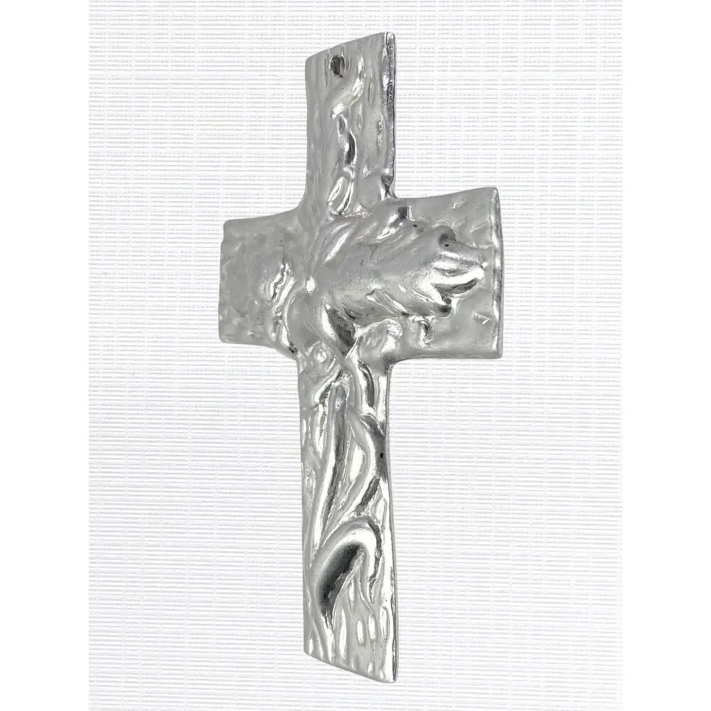 VTG Metal Cross Wall Hanging Silver Tone Christian Decor Art 3D Mexico Ornament